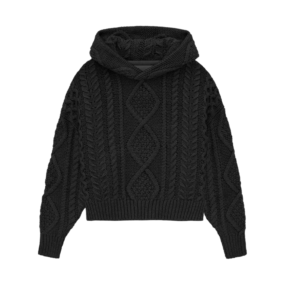 - (Kids) Essentials Cable Knit Hoodie Jet Black - 23FW