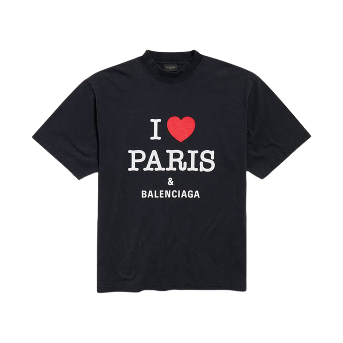 발렌시아가 아이 러브 파리 미디움 핏 티셔츠 블랙 페이디드