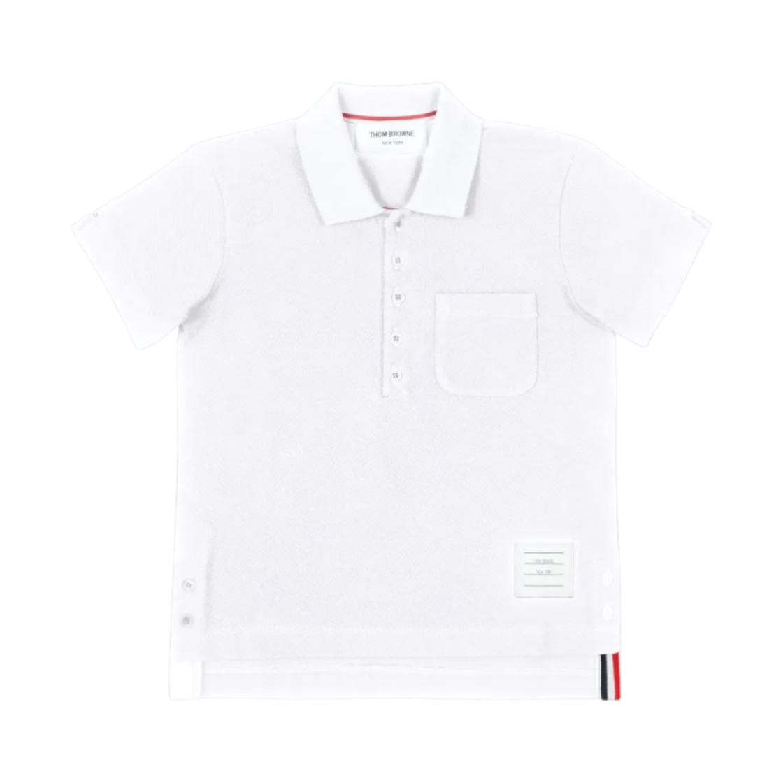 (키즈) 톰브라운 코튼 피케 클래식 숏슬리브 폴로 셔츠 화이트((Kids) Thom Browne Cotton Pique Classic Short Sleeve Polo Shirt White)