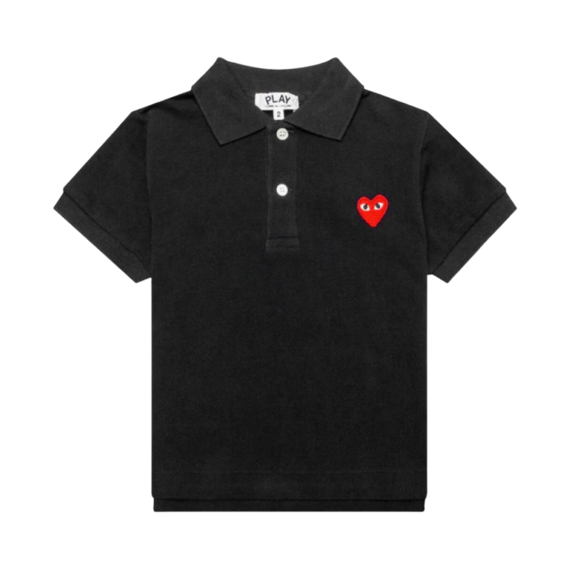 (키즈) 플레이 꼼데가르송 레드 하트 폴로 셔츠 블랙((Kids) Play Comme des Garcons Red Heart Polo Shirt Black) - 1
