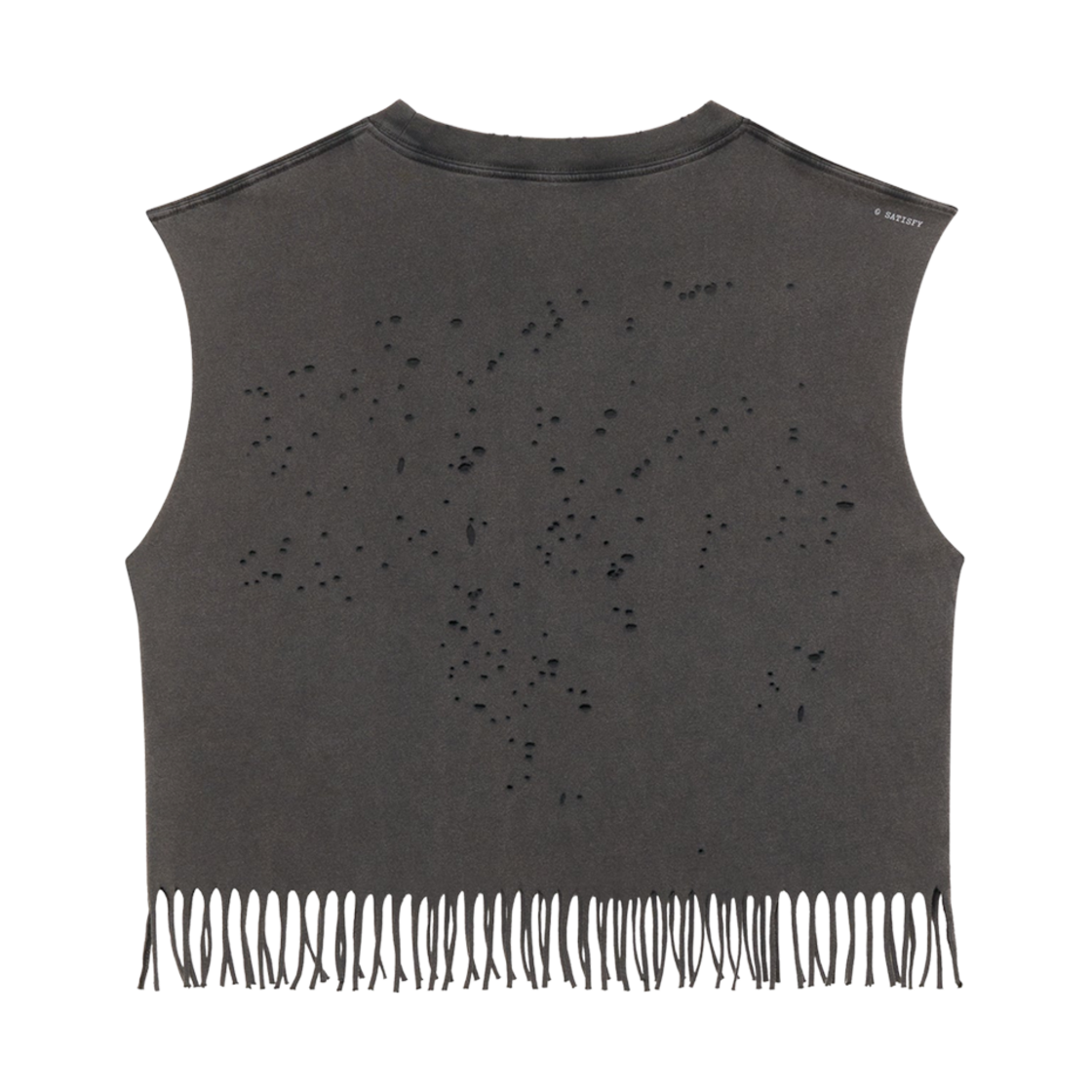 새티스파이 모스테크 크롭 프린지드 머슬 티셔츠 에이지드 블랙(Satisfy Mothtech Cropped Fringed Muscle T-Shirt Aged Black) - 2