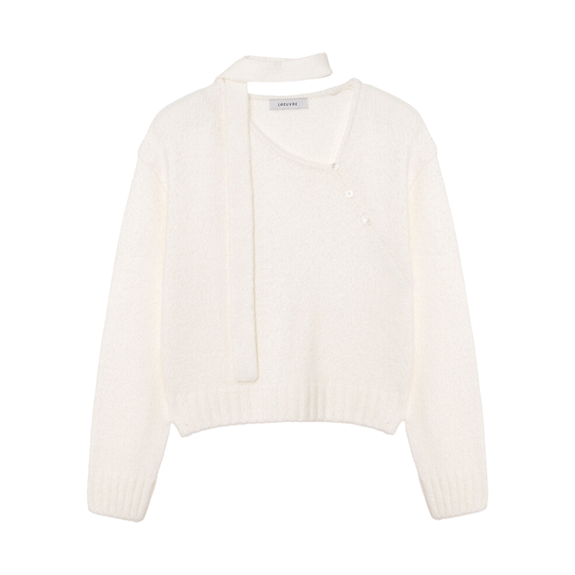(W) 루에브르 다이애그널 브이넥 니트 탑 아이보리((W) Loeuvre Diagonal V-Neck Knit Top Ivory)