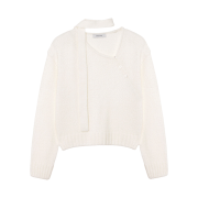 (W) Loeuvre Diagonal V-Neck Knit Top Ivory
