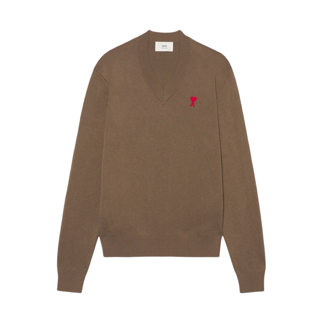 아미 스몰 하트 로고 브이넥 스웨터 토프(AMI de Coeur V-Neck Sweater Taupe) - 1