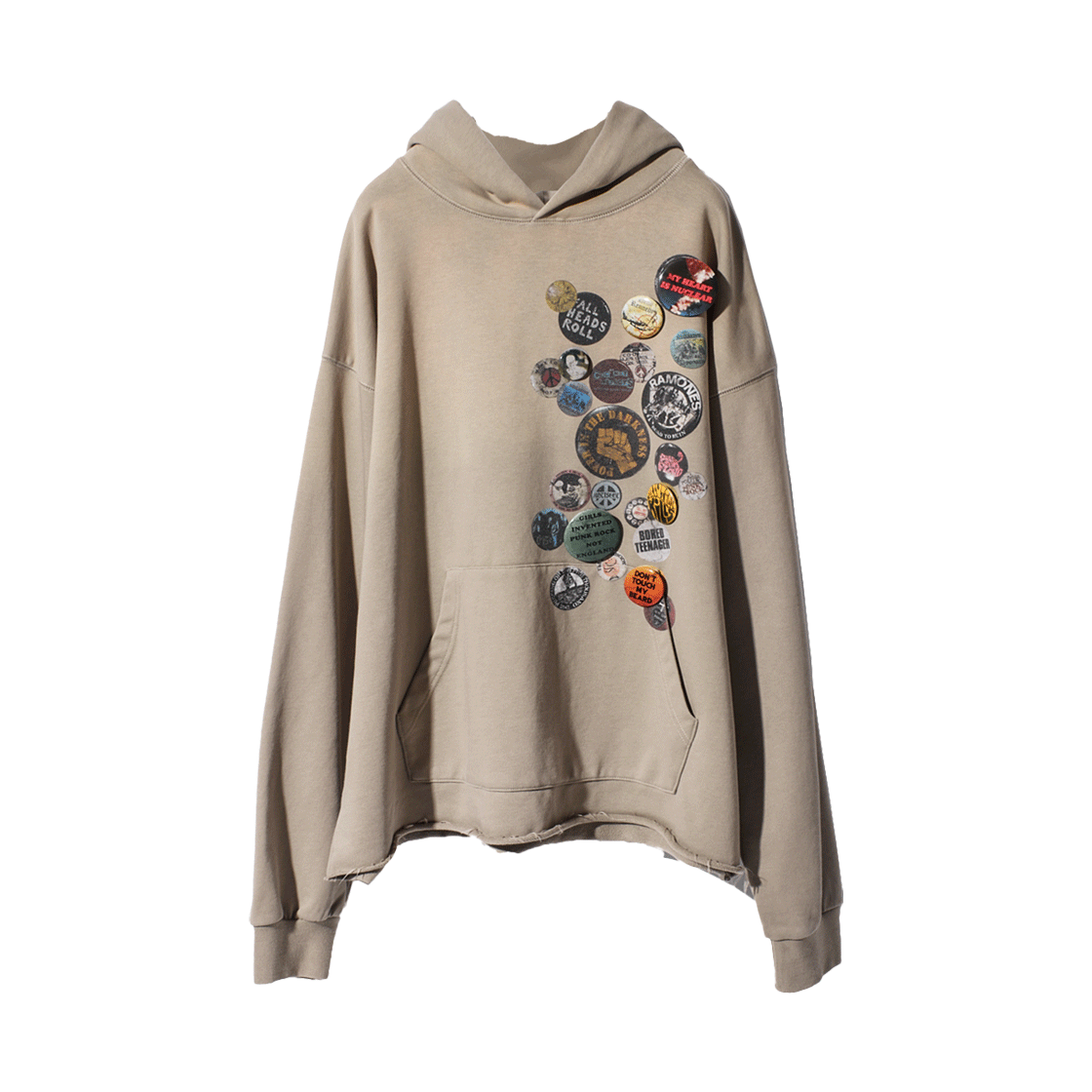 CD25SPMGD03BG Cord Multiple Badge Pullover Hoodie Beige