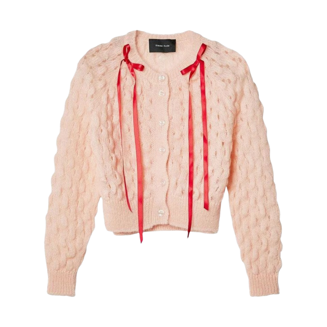 AMK12R-0643 Simone Rocha Bow Detailed Bubble Knit Cardigan Pink