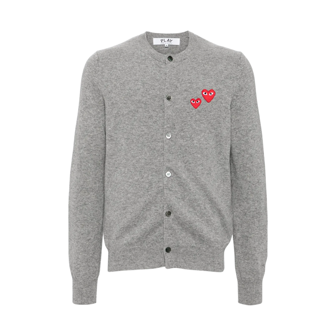 AX-N071-051-1 Play Comme des Garcons Double Heart Patch Logo Wool Crewneck Cardigan Grey
