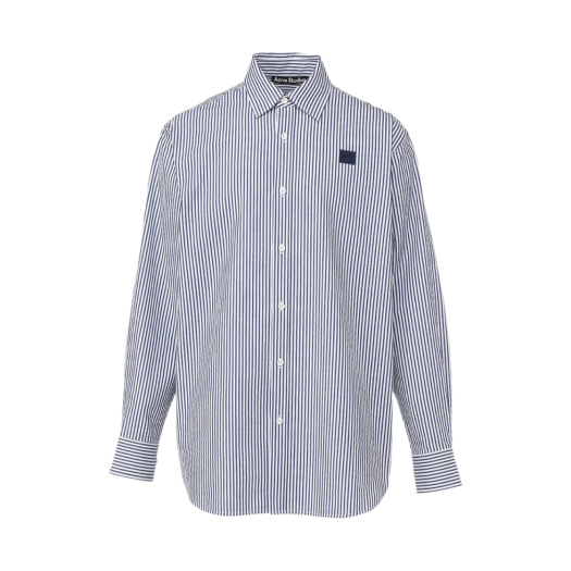 Acne Studios Logo Patch Striped Casual Shirts White Blue
