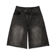 AA Curved Line Washing Bermuda Denim Pants Black