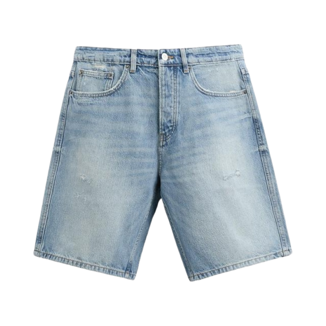 자라 스트레이트 핏 데님 버뮤다 팬츠 미디움 블루