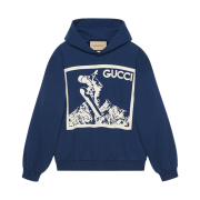 Gucci Cotton Jersey Hooded Sweatshirt Dark Blue