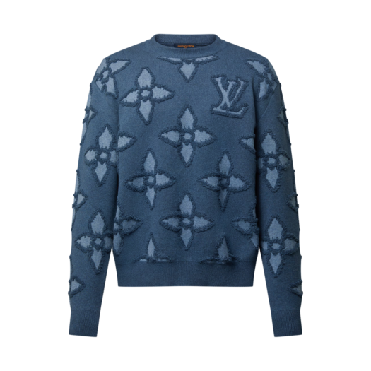 Louis Vuitton Textured Cotton Crewneck Indigo Blue