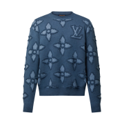 Louis Vuitton Textured Cotton Crewneck Indigo Blue