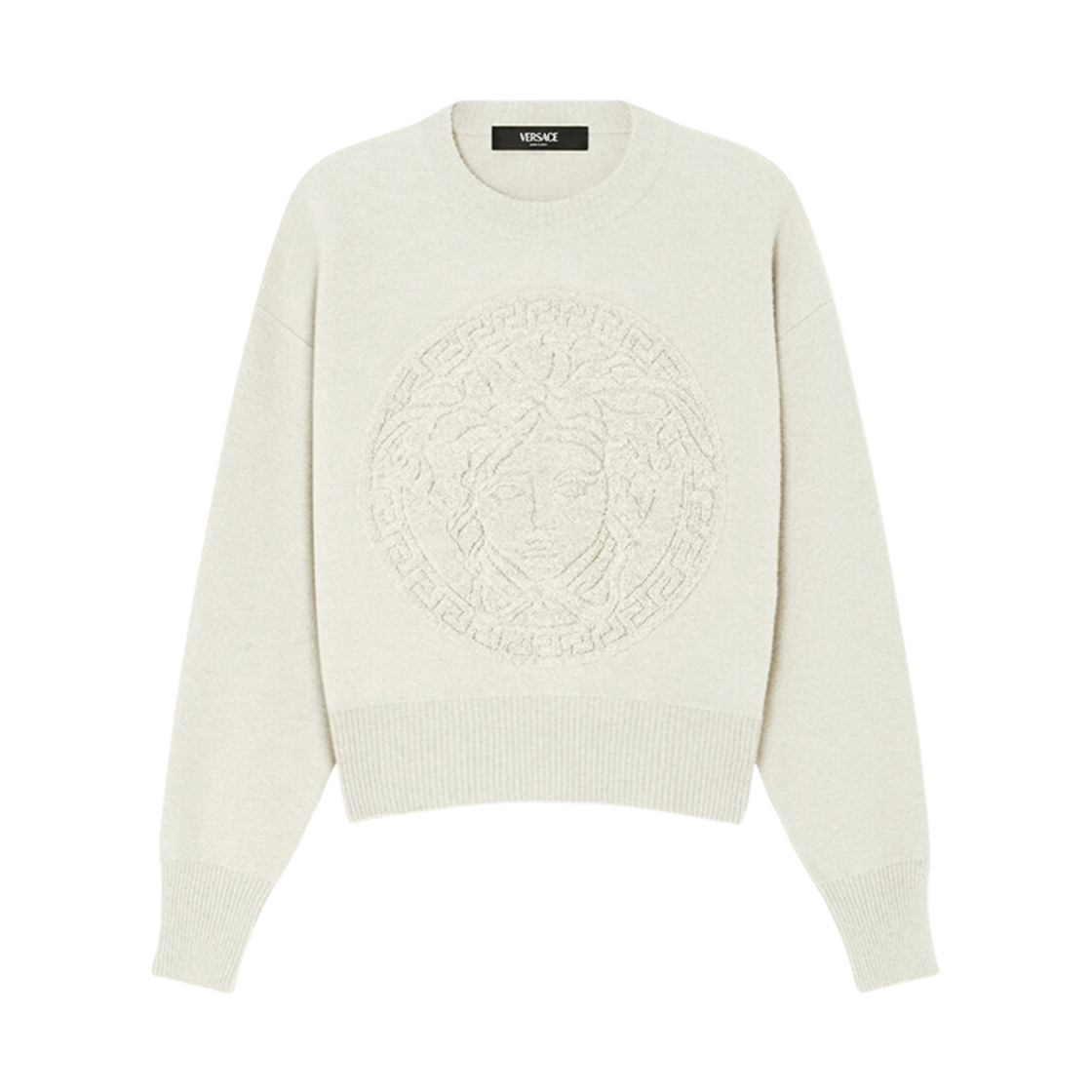 (W) 베르사체 메두사 울 블렌드 니트 타월 스웨터 화이트((W) Versace Medusa Wool Blend Knit Towel Sweater White) - 1