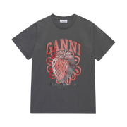 (W) Ganni Grey Relaxed Strawberry T-Shirt Volcanic Ash