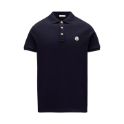 Moncler Polo Shirt with Logo Patch Deep Blue - 22SS