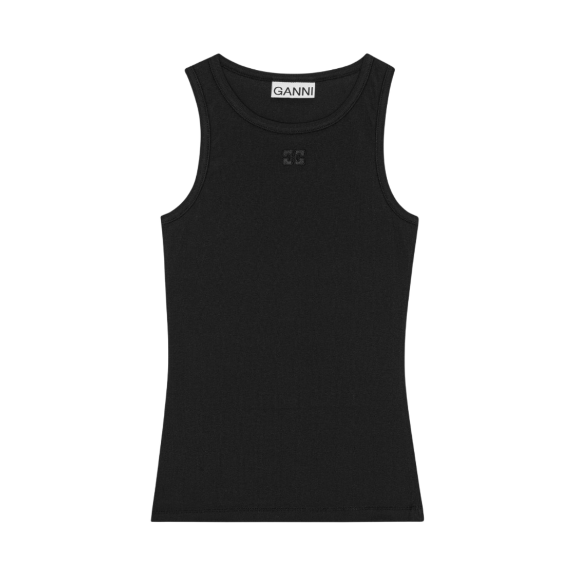 (W) 가니 소프트 코튼 립 탱크탑 블랙((W) Ganni Soft Cotton Rib Tank Top Black) - 1