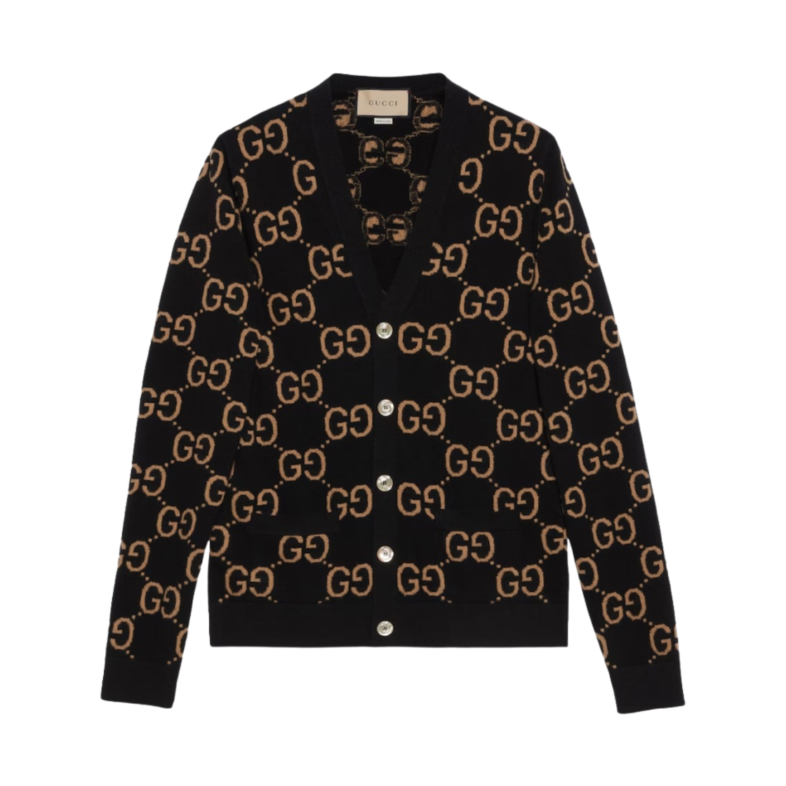구찌 GG 울 자카드 가디건 블랙 카멜(Gucci GG Wool Jacquard Cardigan Black Camel) - 1