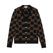Gucci GG Wool Jacquard Cardigan Black Camel