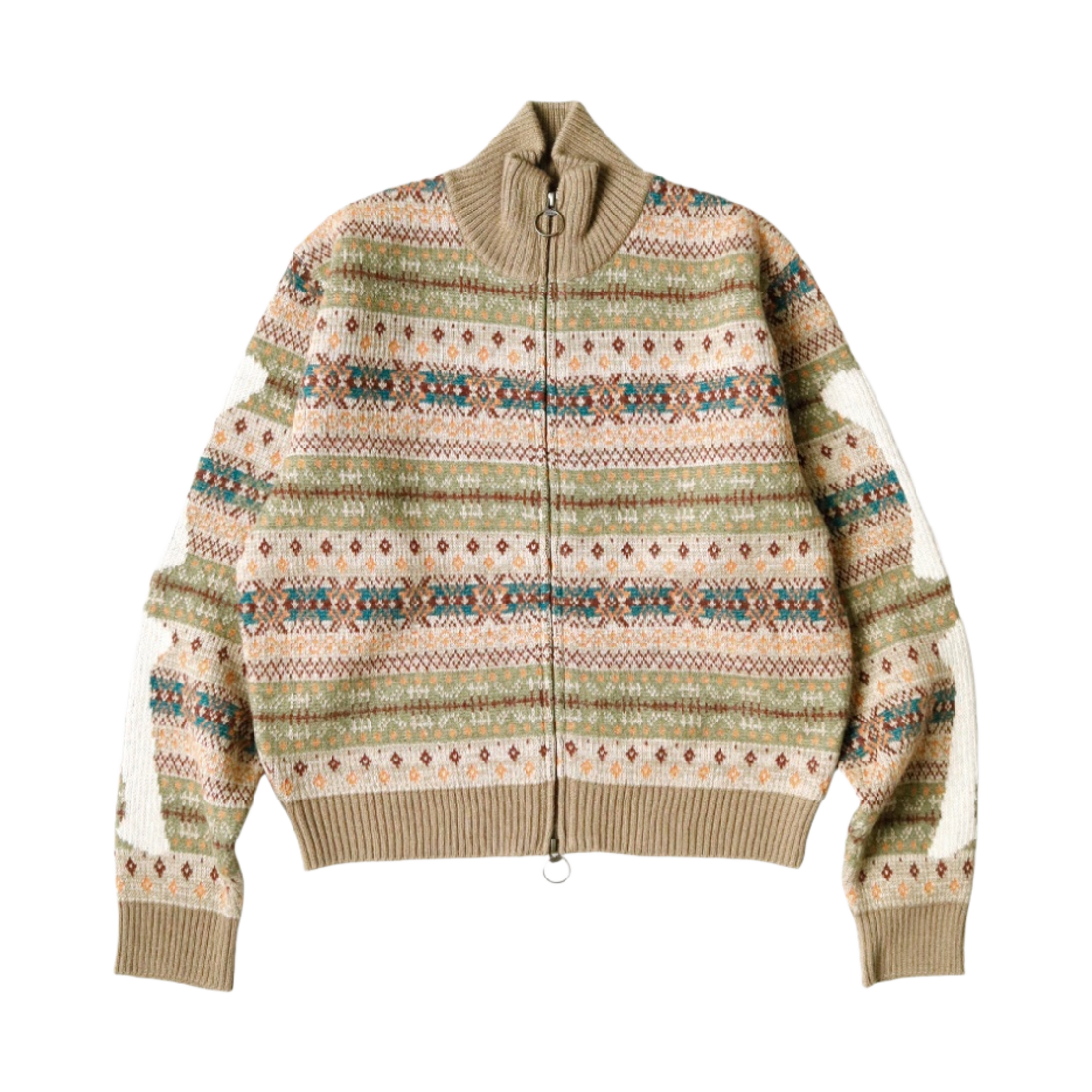 캐피탈 7G 울 페어 아일 본 집 숏 가디건 오렌지(Kapital 7G Wool Fair Isle Bone Zip Short Cardigan Orange) - 2
