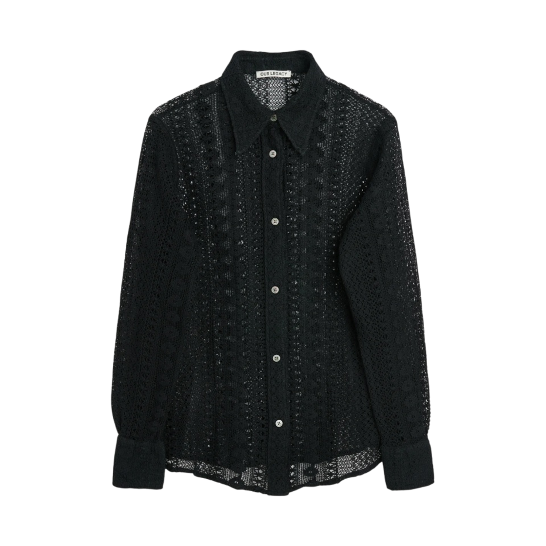 (W) 아워레가시 70S 라인 셔츠 블랙 코튼 크로쉐((W) Our Legacy 70S Line Shirt Black Cotton Crochet) - 1