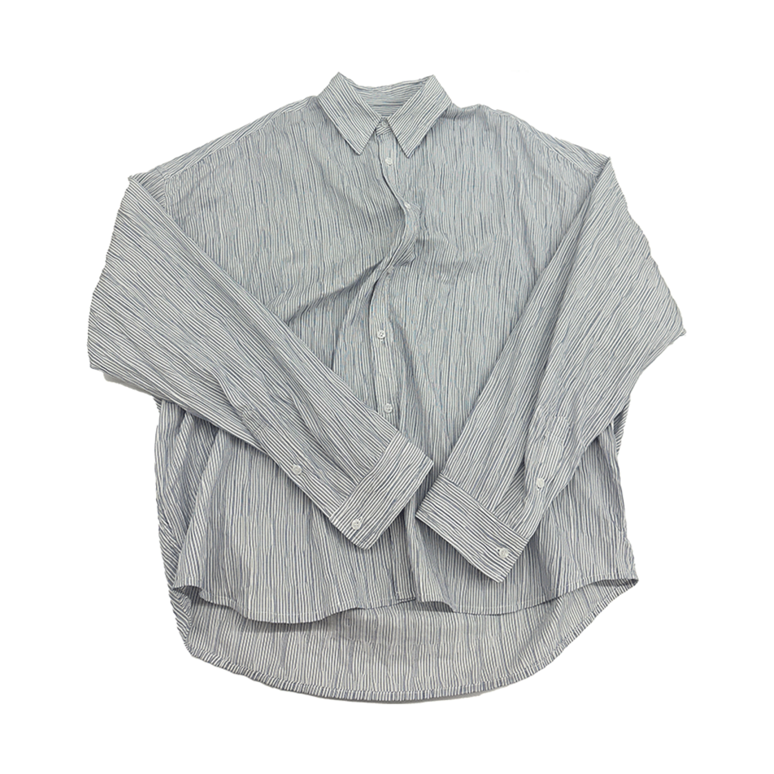 논노드 플렉시블 스트링 턱트 스트라이프 셔츠 네이비(Nonnod Flexible string tucked stripe shirt Navy)