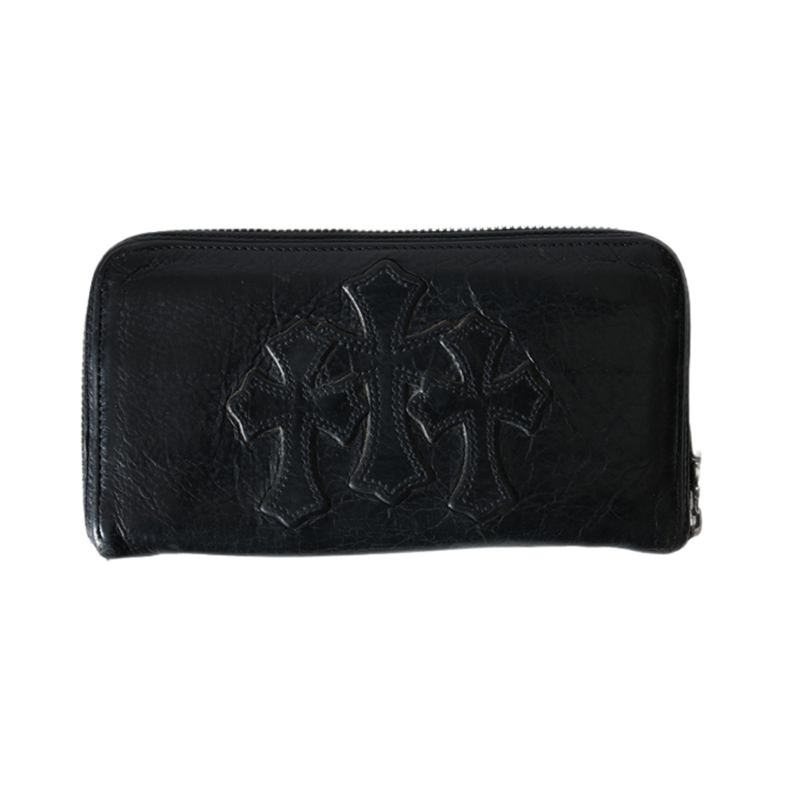 888821212121 Hansroom Chrome Hearts 3 Cross Round Zipper Leather Wallet Black - 대표 이미지 #1