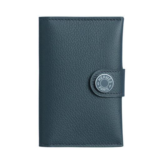 Hermes R.M.S Card Holder Evercolor & Palladium Bleu De Prusse