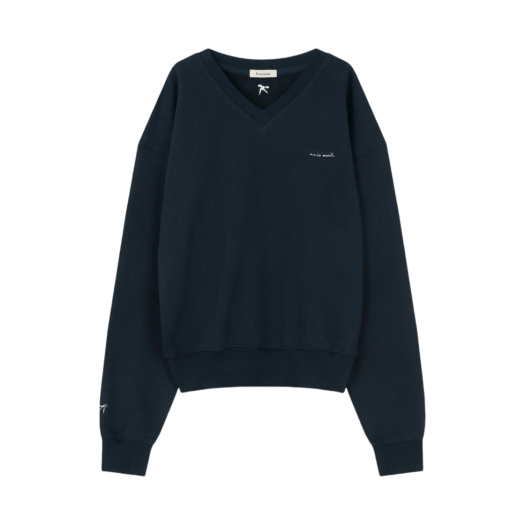 (W) Aviemuah V-Neck Ribbon Crop Sweatshirt Navy