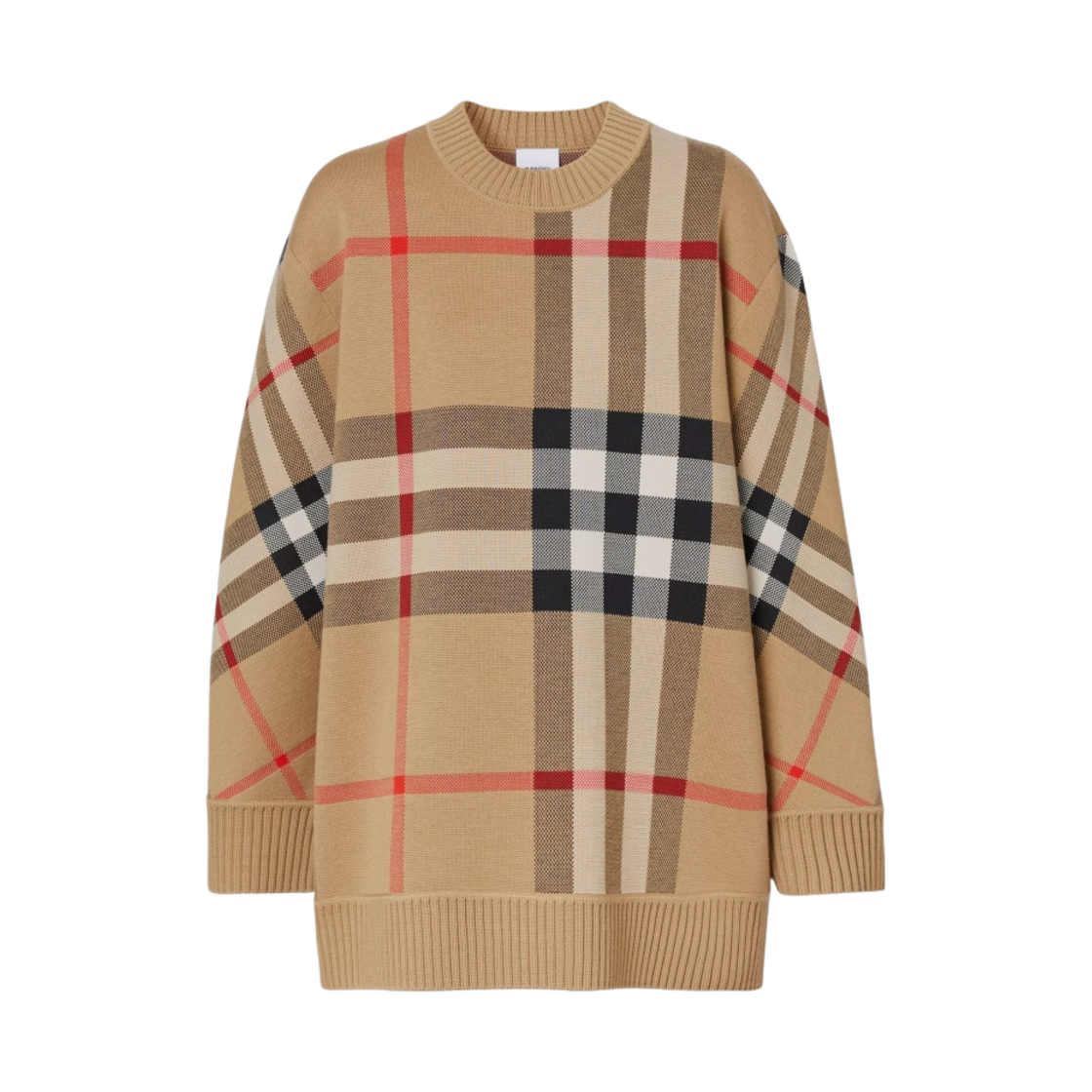 (W) 버버리 체크 테크니컬 울 자카드 스웨터 아카이브 베이지((W) Burberry Check Technical Wool Jacquard Sweater Archive Beige) - 1