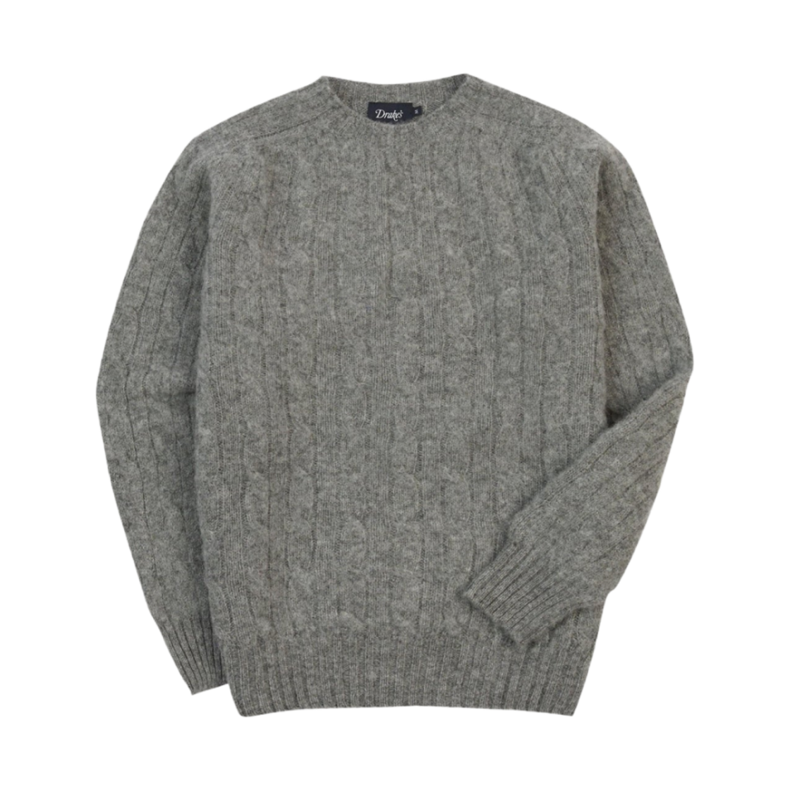 DR2A3A-22553-04-600 Drake's Brushed Shetland Cable Knit Crew Neck Jumper Grey