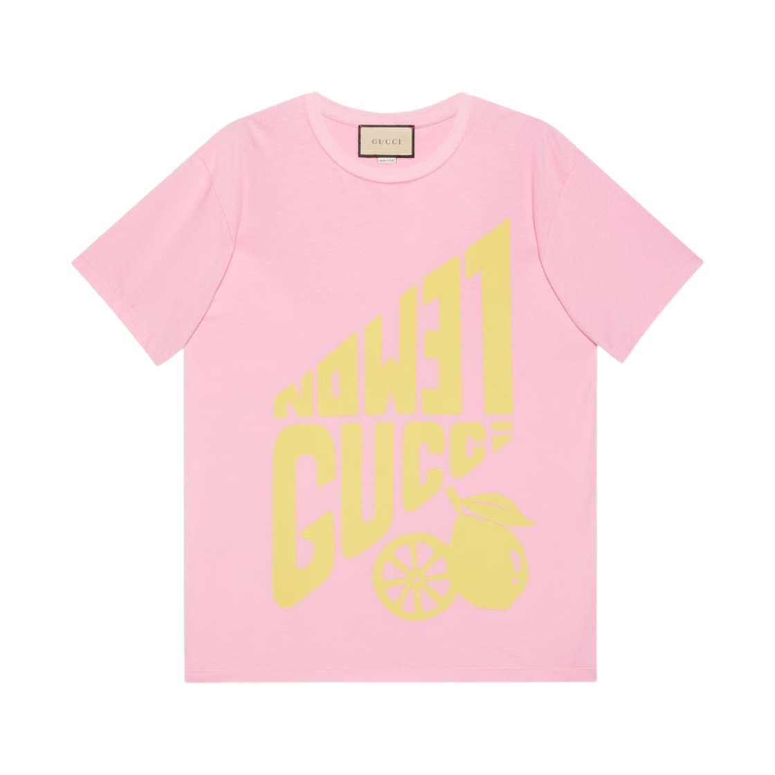 (W) 구찌 레몬 구찌 코튼 티셔츠 핑크 옐로우((W) Gucci Lemon Gucci Cotton T-Shirt Pink Yellow) - 1