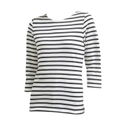 (W) Saint James Galathee II Striped Sailor 3/4 Sleeve T-Shirt Neige Noir