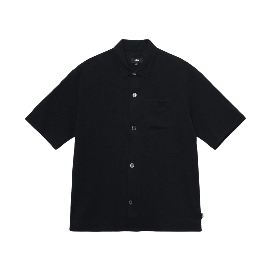 1110324 Stussy Boxy Flat Hem Crinkled Shirt Black - 대표 이미지 #1