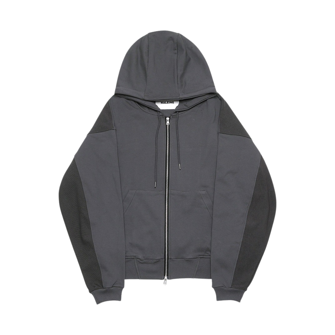 알렌느 믹스드 패브릭 스웨트 집업 후드 아이언그레이