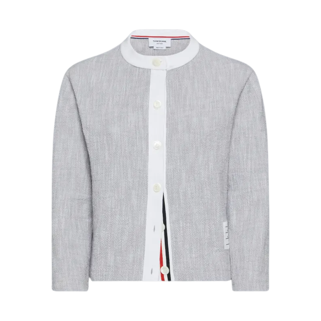 FJT367A-J0194-065 (W) Thom Browne Cotton Tweed Crew Neck Cardigan Grey