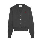 (W) AMI De Coeur Cardigan Heather Grey Red