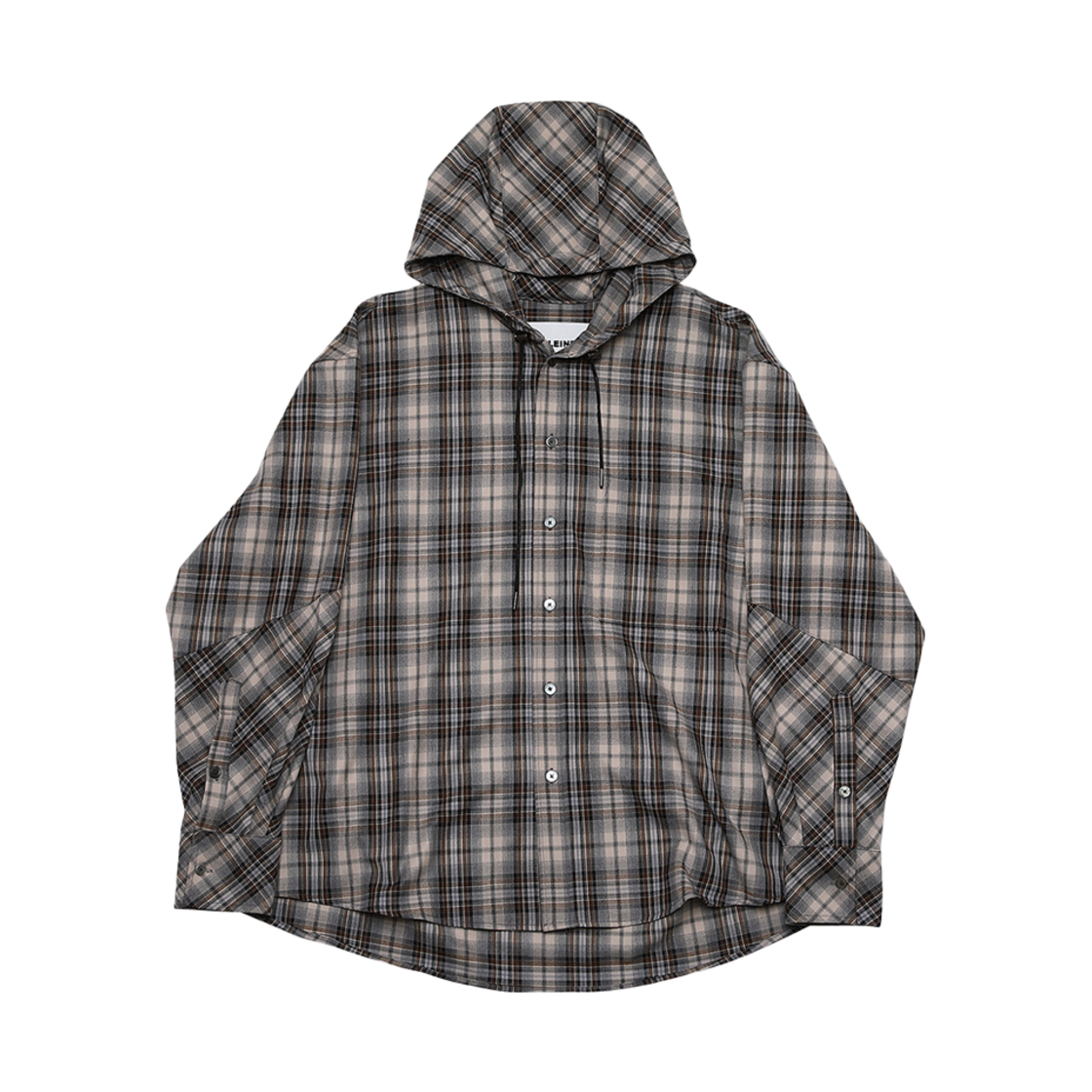 알렌느 백 사이드 2 플리츠 디테일 체크 후드 셔츠 그레이