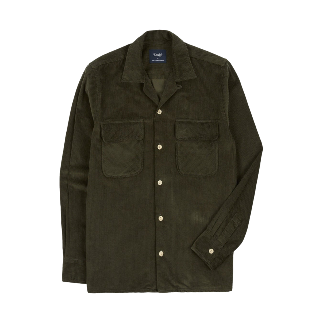 DR2A4F-24578-01-400 Drake's Corduroy Camp Collar Long Sleeve Shirt Khaki