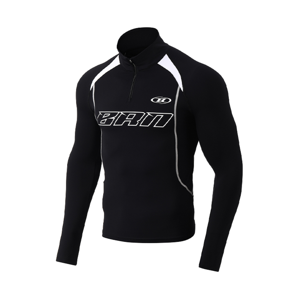 BG1MLT346BK BORN TO WIN BRN Silver Line Half Zip Up Long Sleeve Black