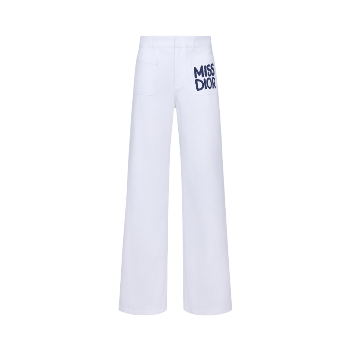 (W) 디올 코튼 데님 미스 디올 그래피티 모티프 플레어 팬츠 화이트((W) Dior Cotton Denim with Miss Dior Graffiti Motif Flared Pants White) - 1
