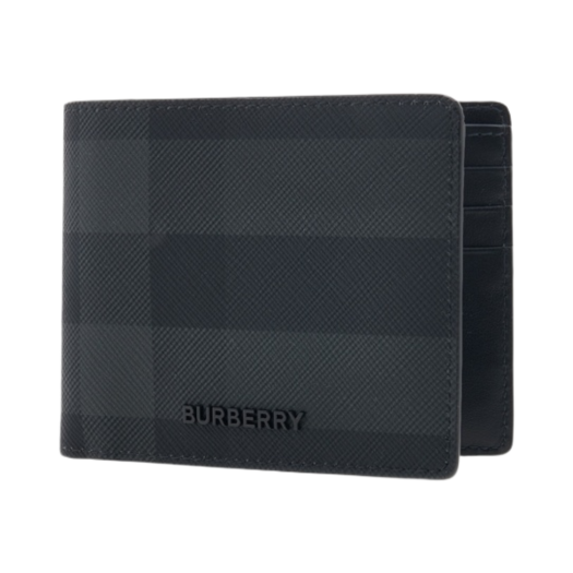 8070206 Burberry Check Slim Bifold Wallet Charcoal
