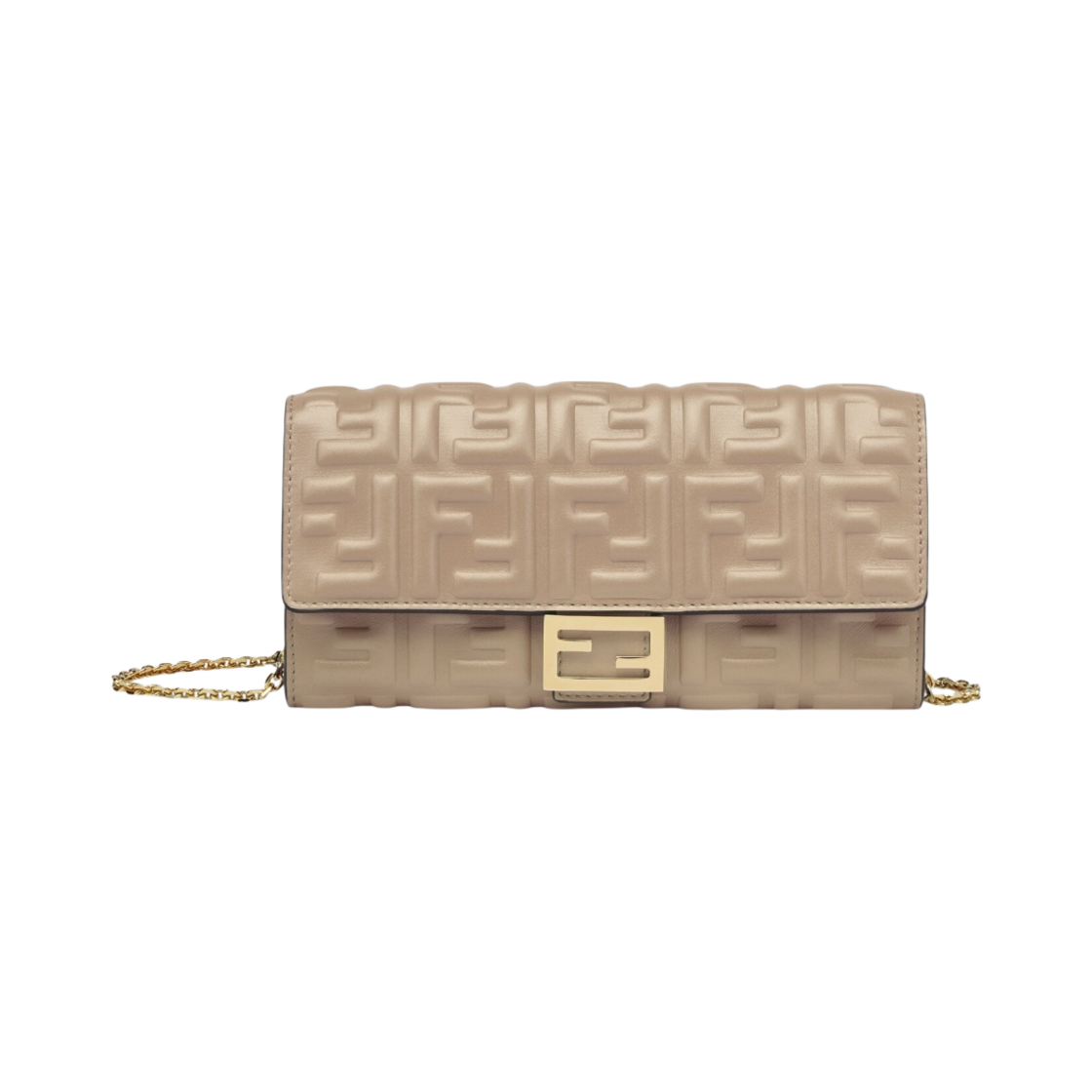 8M0365AAJDF0E65 Fendi Nappa Leather Baguette Continental Wallet With Chain Grey