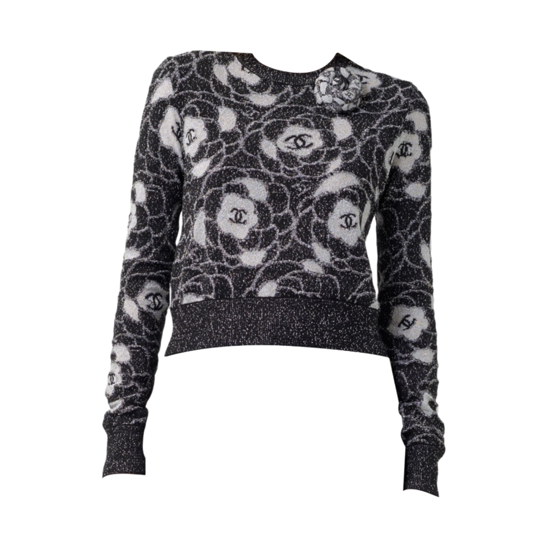 (W) 샤넬 풀오버 이리디센트 울 믹스드 파이버 블랙 실버((W) Chanel Pullover Iridescent Wool Mixed Fibers Black Silver)