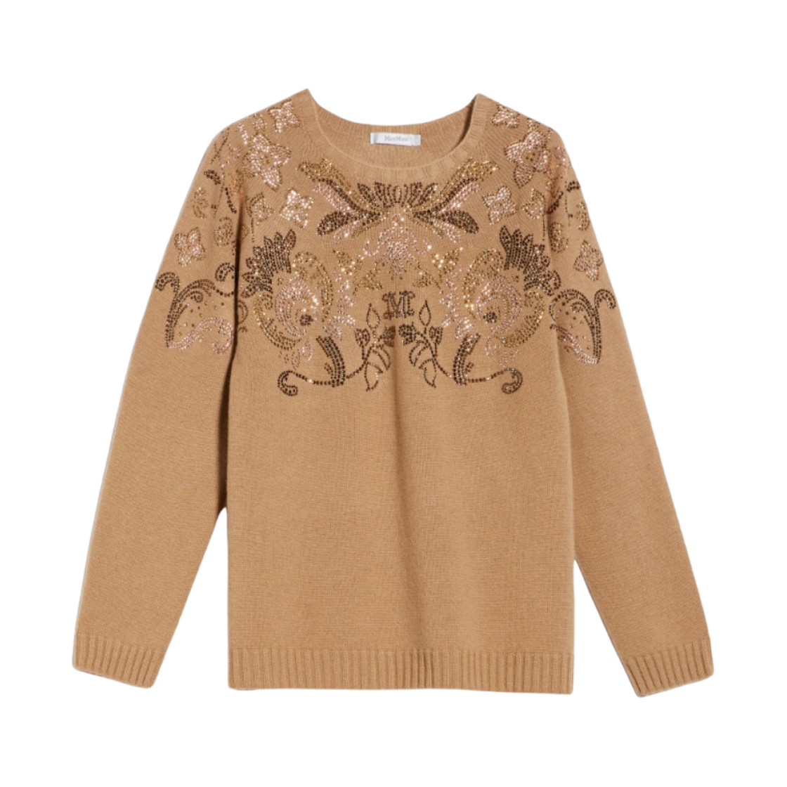 (W) 막스마라 알데노 라인스톤 울 캐시미어 점퍼 카멜((W) Max Mara Aldeno Wool and Cashmere Jumper with Rhinestones Camel)