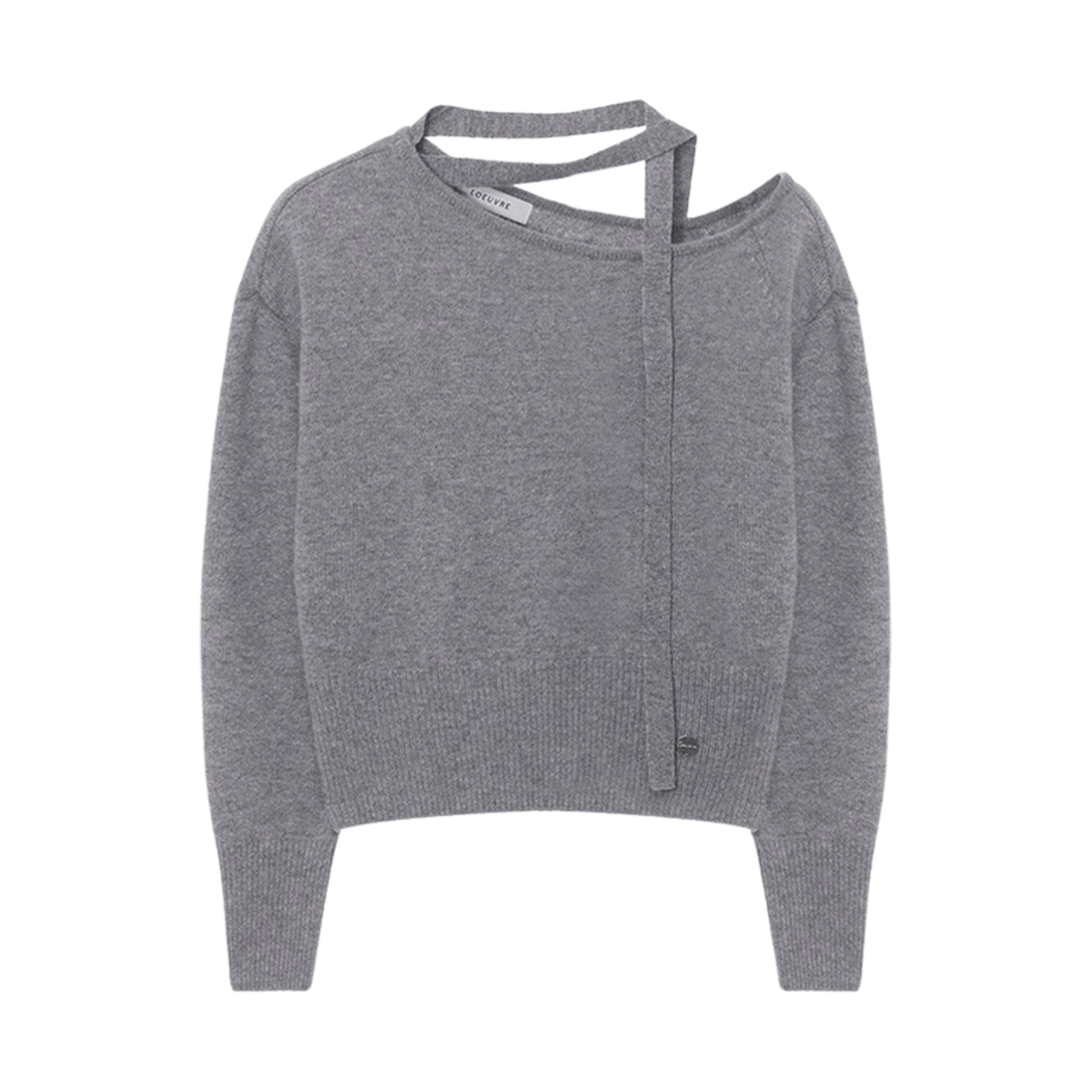 (W) 루에브르 원 숄더 넥 타이드 니트 멜란지 그레이((W) Loeuvre One Shoulder Neck Tied Knit Melange Grey)