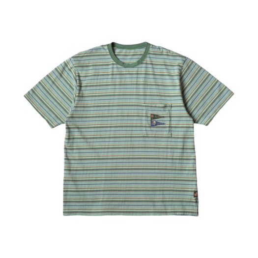 Kapital Multi Border Jersey Pennant T-Shirt 3Flags Mint Green