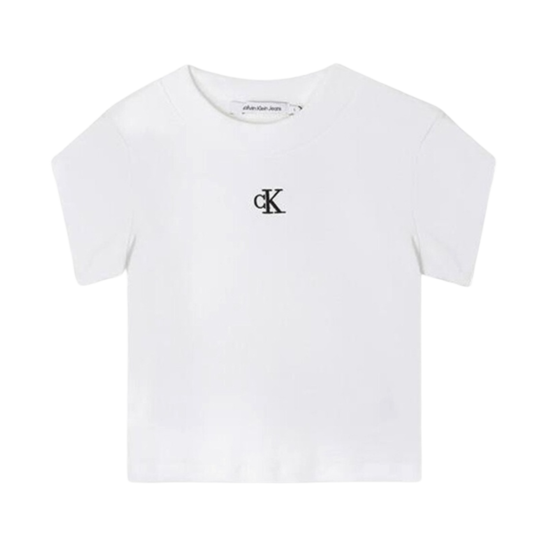 (W) 캘빈 클라인 립 크롭 슬림핏 티셔츠 브라이트 화이트((W) Calvin Klein Rib Cropped Slim Fit T-Shirt Bright White)