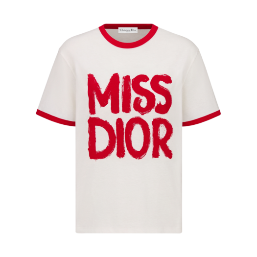 W) 디올 코튼 앤 리넨 저지 미스 디올 그래피티 모티프 티셔츠 푸시아