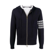 Thom Browne Cotton Hector Jacquard Back 4-Bar Zip Hoodie Navy